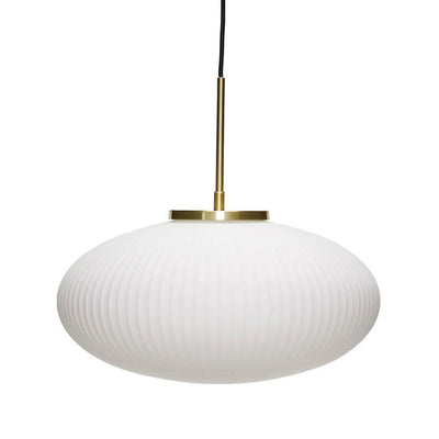 White pendant lamp with a gold fixture on a white background