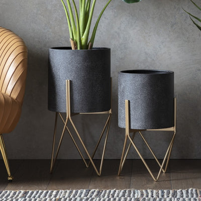 Eden Metal Raised Planter in Black and Gold - Niamh Carter Interiors